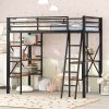 Twin Size Metal Loft Bed with Shelves and Desk, Black (Old SKU: MF297077AAB)