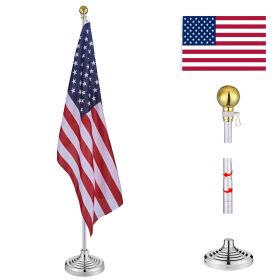 8FT Silver Telescoping Al Flag Pole With US Flag & Ball
