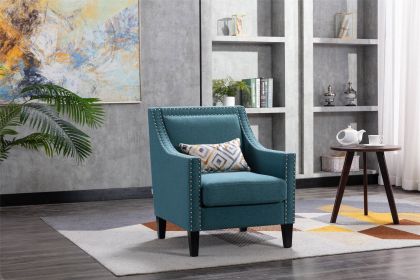 accent armchair living room chair with nailheads and solid wood legs Teal linen