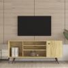 Mid-Century TV Stand for TVs up to 60 Inches, Entertainment Center with Open Storage Shelves & Cabinet, Modern TV Console for Living Room, Rustic Oak.