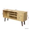 Mid-Century TV Stand for TVs up to 60 Inches, Entertainment Center with Open Storage Shelves & Cabinet, Modern TV Console for Living Room, Rustic Oak.