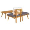 3 Piece Patio Lounge Set with Cushions Solid Acacia Wood
