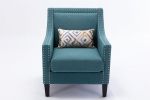accent armchair living room chair with nailheads and solid wood legs Teal linen