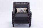 accent armchair living room chair with nailheads and solid wood legs Charcoal linen