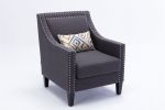 accent armchair living room chair with nailheads and solid wood legs Charcoal linen