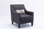 accent armchair living room chair with nailheads and solid wood legs Charcoal linen
