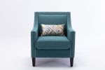 accent armchair living room chair with nailheads and solid wood legs Teal linen