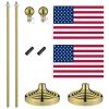6FT Golden Telescoping Al Flag Pole With US Flag & Ball/2pcs