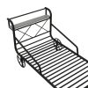Twin Size Metal Car Bed with Four Wheels, Guardrails and X-Shaped Frame Shelf, Black(Old SKU: MF297599AAB)