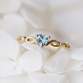 Anniversary Engagement Ring Love Heart Shape Synthetic Gemstones Gorgeous Ring Wedding Ring For Women Valentine's Day Gift (Color: Gold&blue)