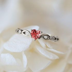 Anniversary Engagement Ring Love Heart Shape Synthetic Gemstones Gorgeous Ring Wedding Ring For Women Valentine's Day Gift (Color: Silver&red)