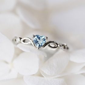 Anniversary Engagement Ring Love Heart Shape Synthetic Gemstones Gorgeous Ring Wedding Ring For Women Valentine's Day Gift (Color: Silver&blue)