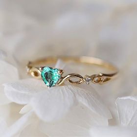 Anniversary Engagement Ring Love Heart Shape Synthetic Gemstones Gorgeous Ring Wedding Ring For Women Valentine's Day Gift (Color: Gold&green)