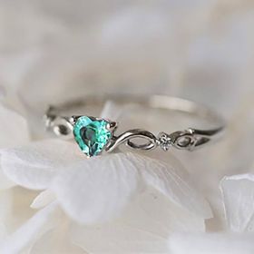 Anniversary Engagement Ring Love Heart Shape Synthetic Gemstones Gorgeous Ring Wedding Ring For Women Valentine's Day Gift (Color: Silver&green)