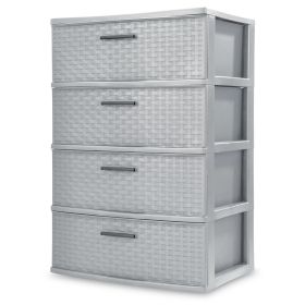 4 Drawer Wide Weave Tower Decoration Storage Cabinet (Color: Cement)