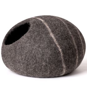 Cat Cave Bed -Handmade Wool Cat Bed Cave with Mouse Toy (Color: Black+ Gray)