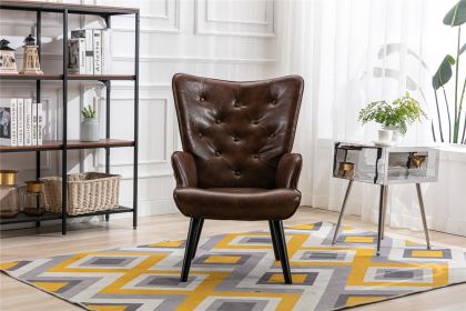 Accent chair Living Room/Bed Room; Modern Leisure Chair (Color: Brown PU)
