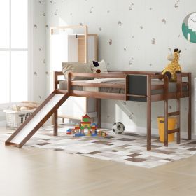 Twin size Loft Bed Wood Bed with Slide, Stair and Chalkboard (Color: Walnut)