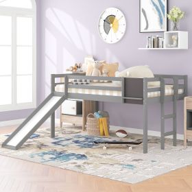 Twin size Loft Bed Wood Bed with Slide, Stair and Chalkboard (Color: Gray)
