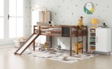 Twin size Loft Bed Wood Bed with Slide, Stair and Chalkboard
