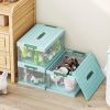 2 Pack Collapsible Storage Bins with Lids, Clear Plastic Foldable Storage Box, Stackable Storage Containers for Organizing, White